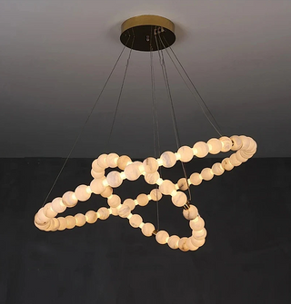 2-Tier Alabaster Globe Ring Chandelier for Dining Room & Foyer