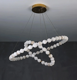 2-Tier Alabaster Globe Ring Chandelier for Dining Room & Foyer