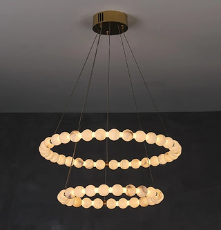 2-Tier Alabaster Globe Ring Chandelier for Dining Room & Foyer