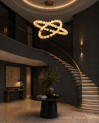 2-Tier Alabaster Globe Ring Chandelier for Dining Room & Foyer
